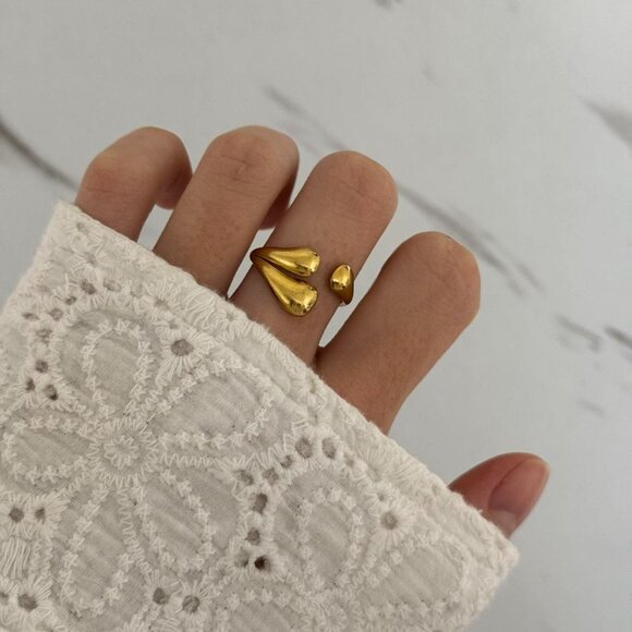 Jewelry - sku:0153 Casual Gold Women Fashion Statement Ring Stainless steel + gift bag